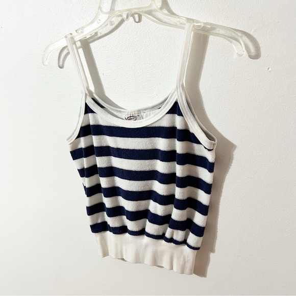 Vintage 1980’s Variety Terrycloth Striped Skinny Strap Tank Top Ribbed Waist💙🤍 - Picture 2 of 6